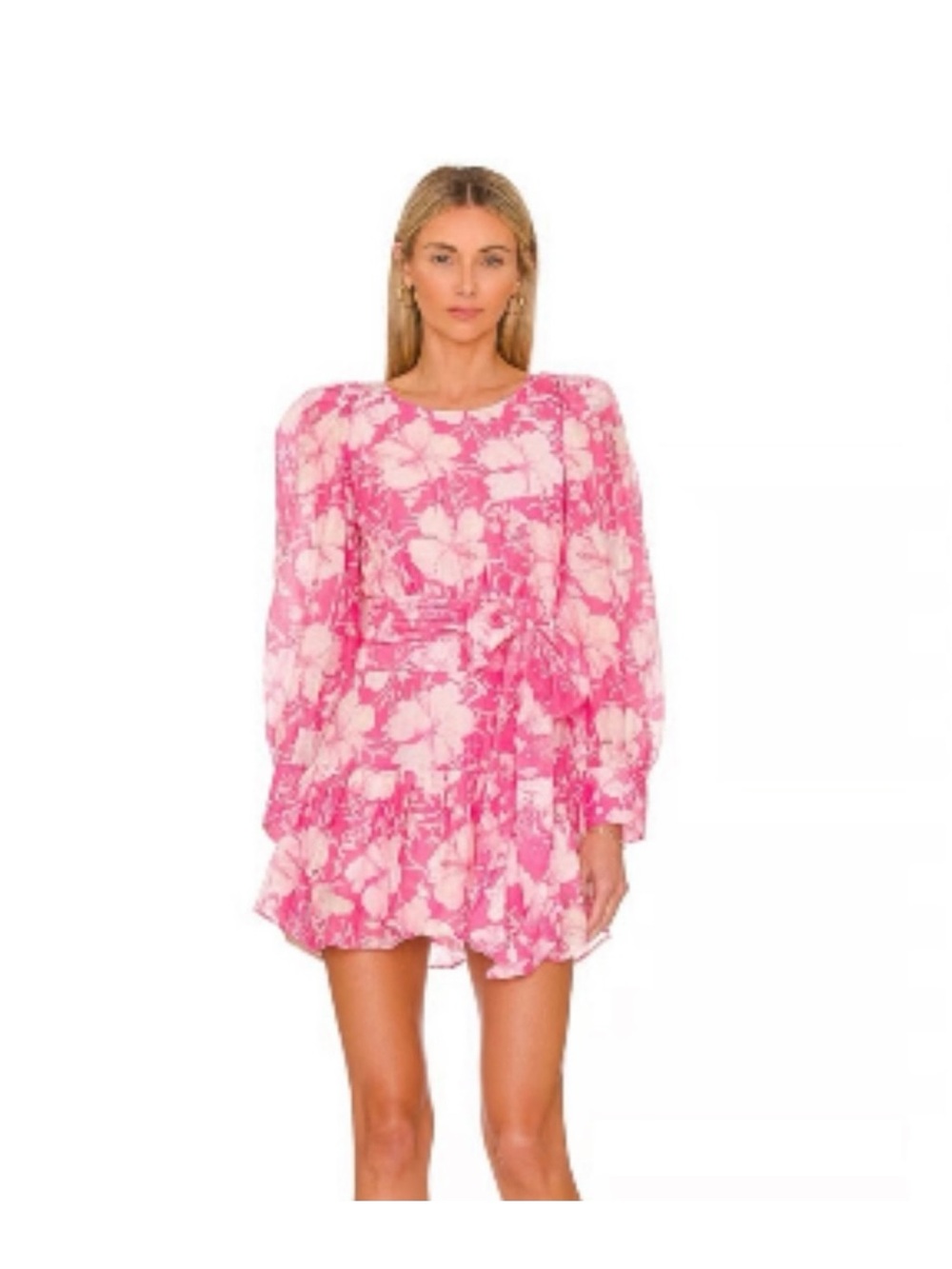 LoveShackFancy Pink Floral Puff-Sleeve Mini cotton/sulk Dress